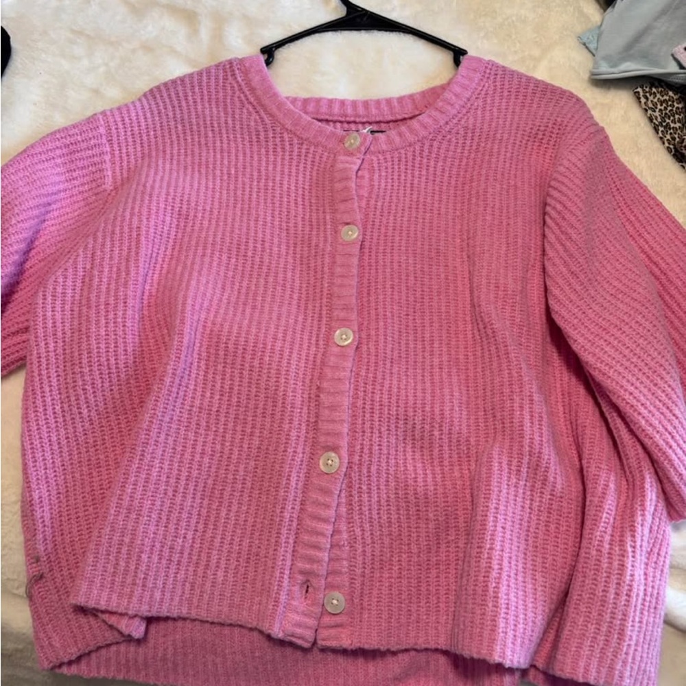 Pink Aerie Ribbed Button-Front Women's Sweater